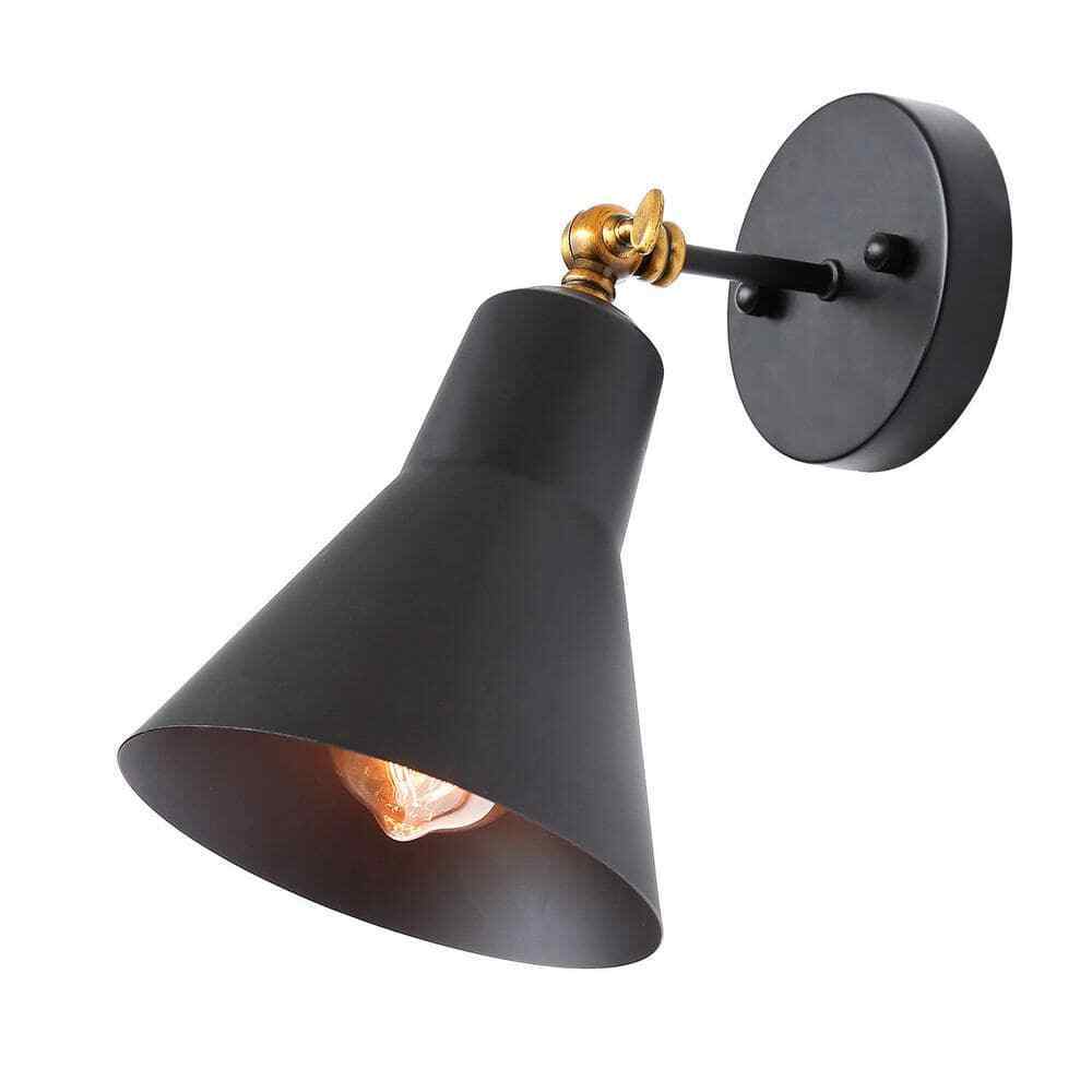 LNC Adjustable Modern Wall Sconce with Black Shade and Vintage Brass Accents