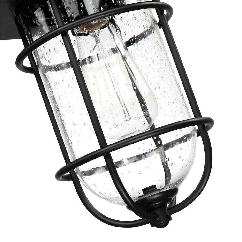 Hukoro Martin 1-Light Black Outdoor Wall Lantern Sconce with Seed Glass Shade