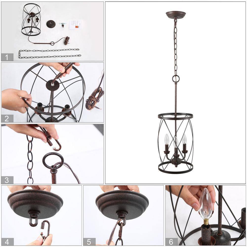 LNC Farmhouse Chandelier Bronze Industrial 3-Light Drum Candlestick Chandelier
