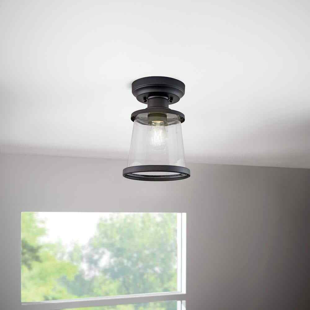 Hampton Bay Rigby 9.6 in. 1-Light Matte Black Round Flush Mount Ceiling Light