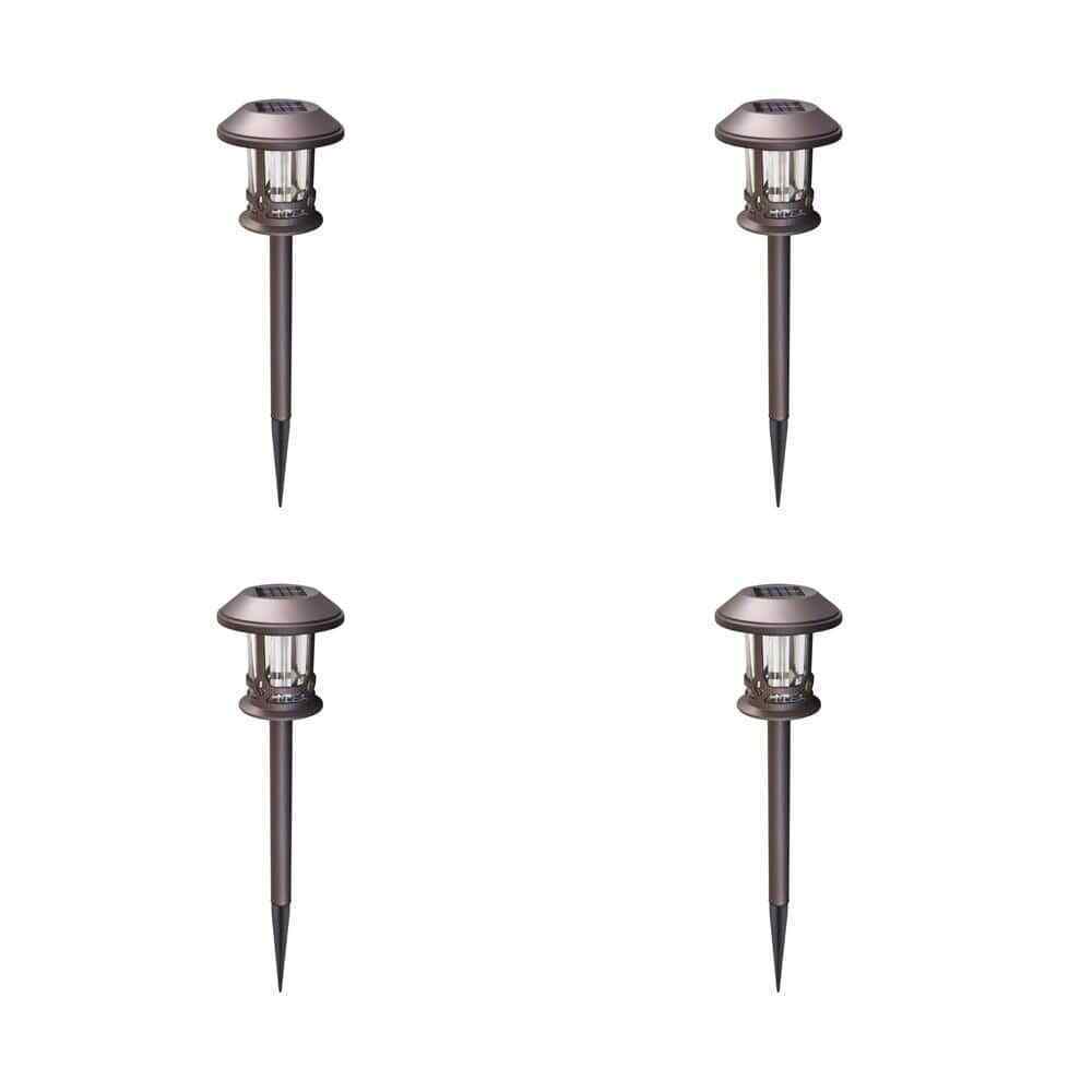 Hampton Bay 18 Lum Solar Golden Bronze Outdoor LED Pathway Light Warm White 4-Pk