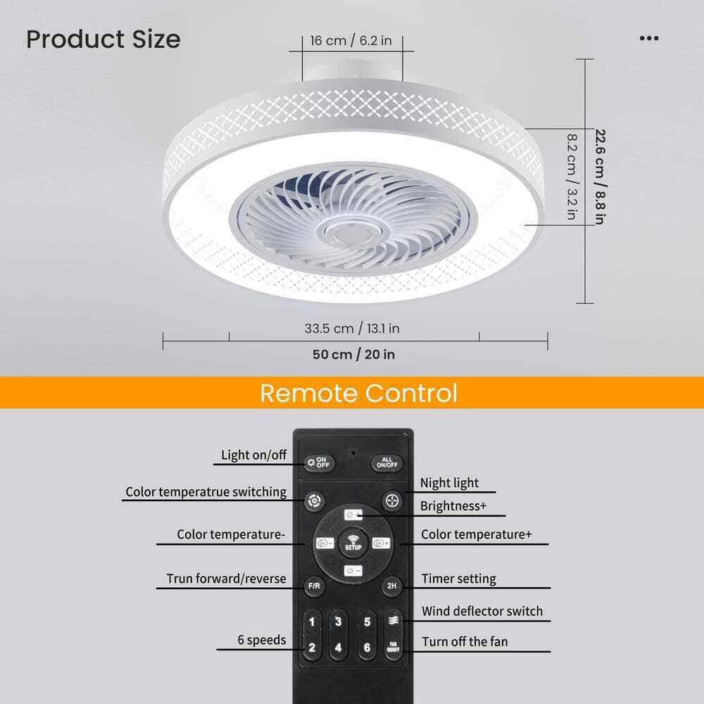TOZING LED Indoor White Dimmable Matte Modern Cage Ceiling Fan Light w/ Remote