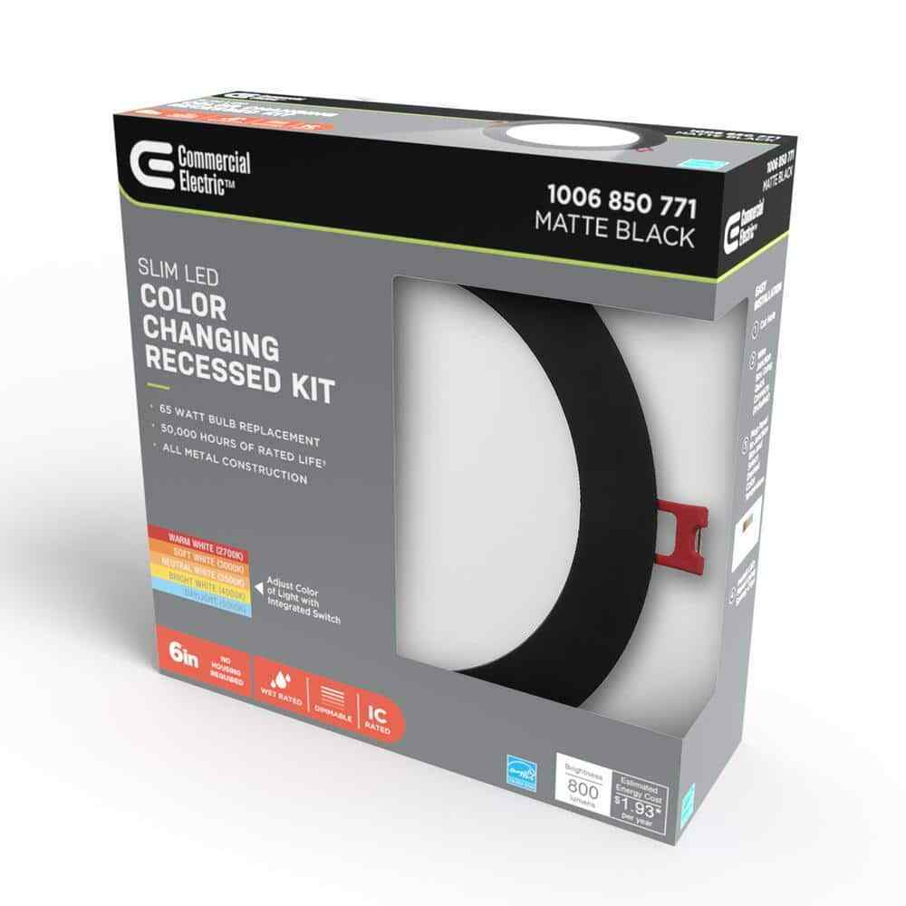 Commercial Electric 6 in. Selectable Canless Recessed Integrated Kit Matte Black