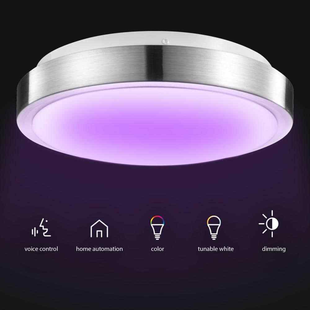 Globe Electric Wi-Fi Smart 11" Brushed Nickel Smart LED Integrated Flush Mount