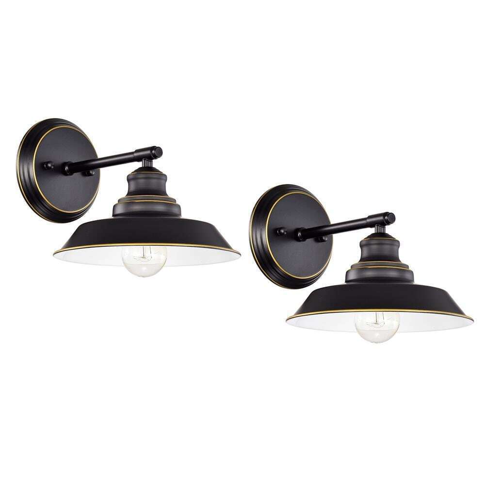 Tatahance 8.75 in. W 2-Light Black Vanity Light with Metal Shade Set of 2