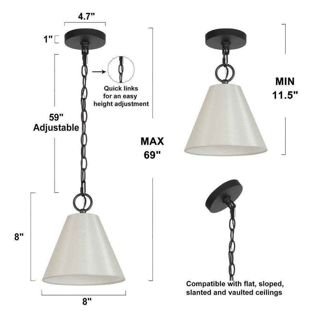 LNC Modern White Pendant Light with Fabric Shade 1-Light