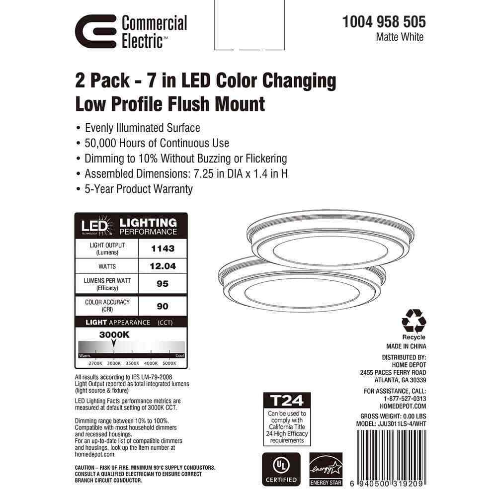 Commercial Electric 7 in. White Flush Mount Low Profile Ceiling Light 2-Pack