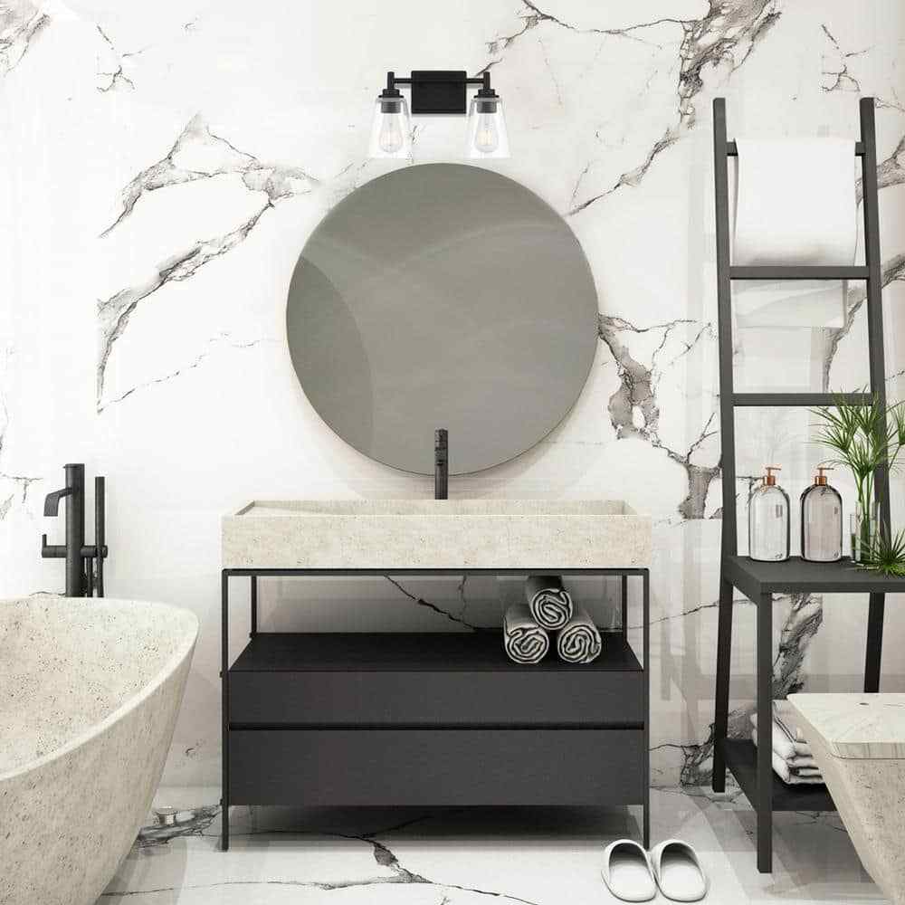 Hampton Bay 15 in. Wakefield 2-Light Matte Black Vanity Light w/ Clear Glass