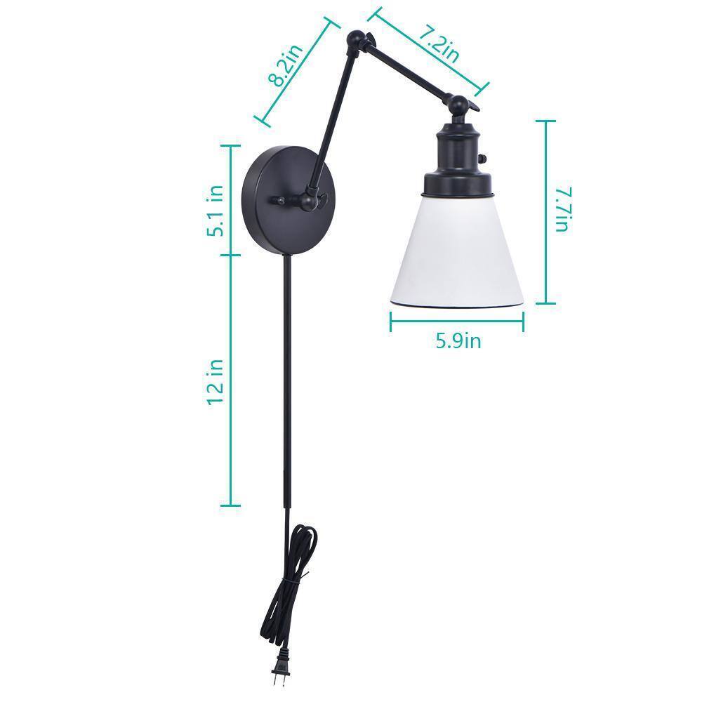 Hampton Bay 1-Light Black Plug-In/Hardwired Swing Arm Wall Lamp