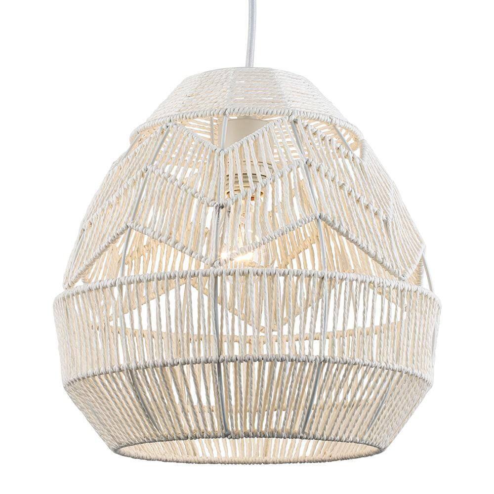 Bel Air Lighting 1-Light White Rope Basket Pendant Light Fixture w/ Woven Shade