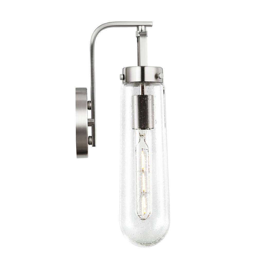 Light Society Tahoe 4.75 in. Satin Nickel Wall Sconce with Seeded Glass Shade