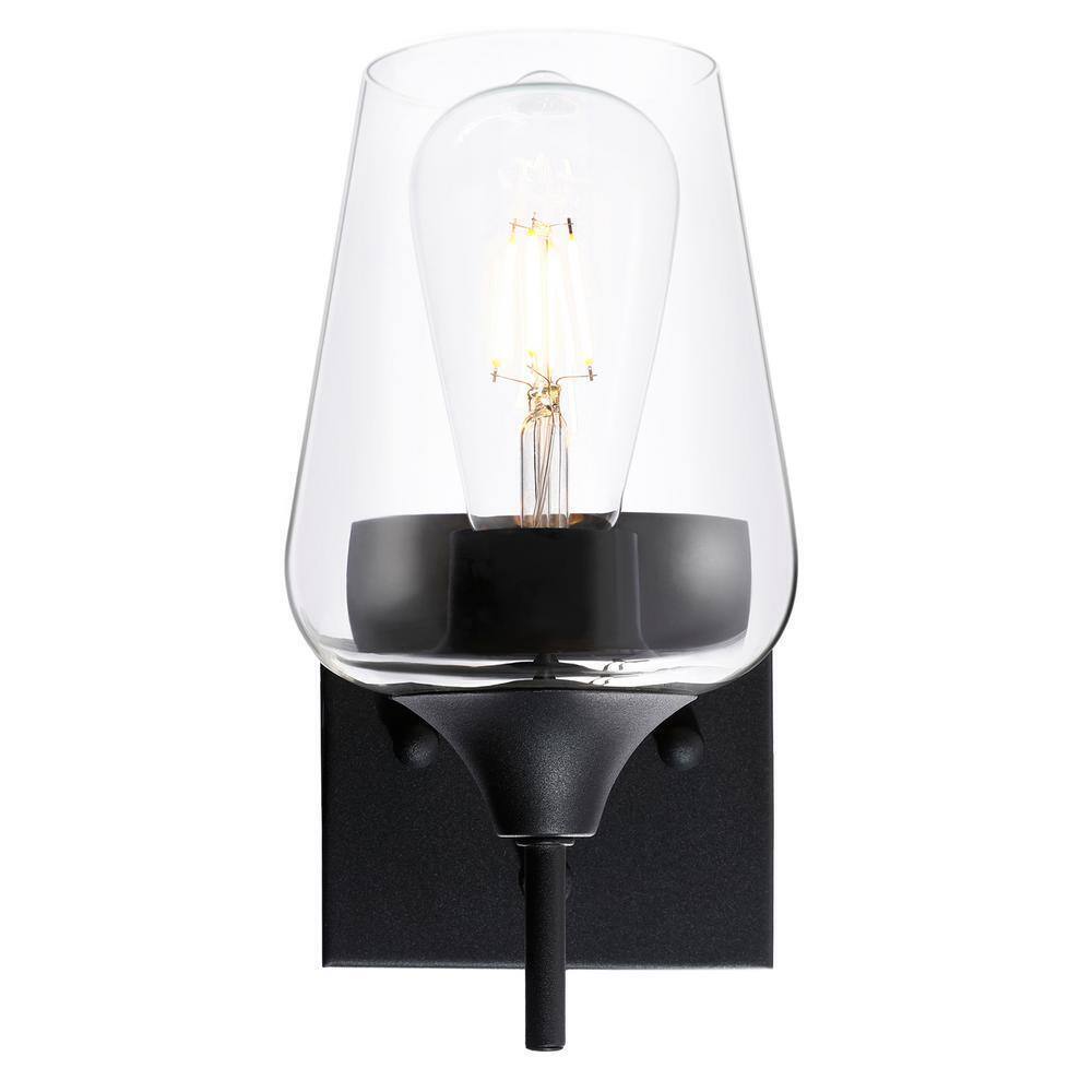 Merra 1-Light Matt Black Wall Sconce with Clear Glass Shade HCF-2801-00-BNHD-1