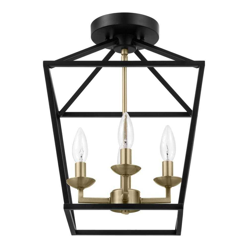 Home Decorators Weyburn 16.5 in. 4-Light Black and Gold Semi-Flush Mount