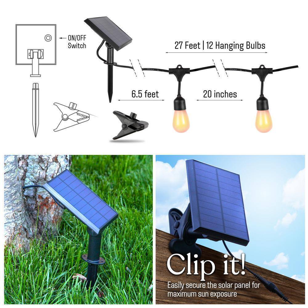 Brightech 12-Light 27 ft. Black Outdoor Solar Hanging LED String Lights