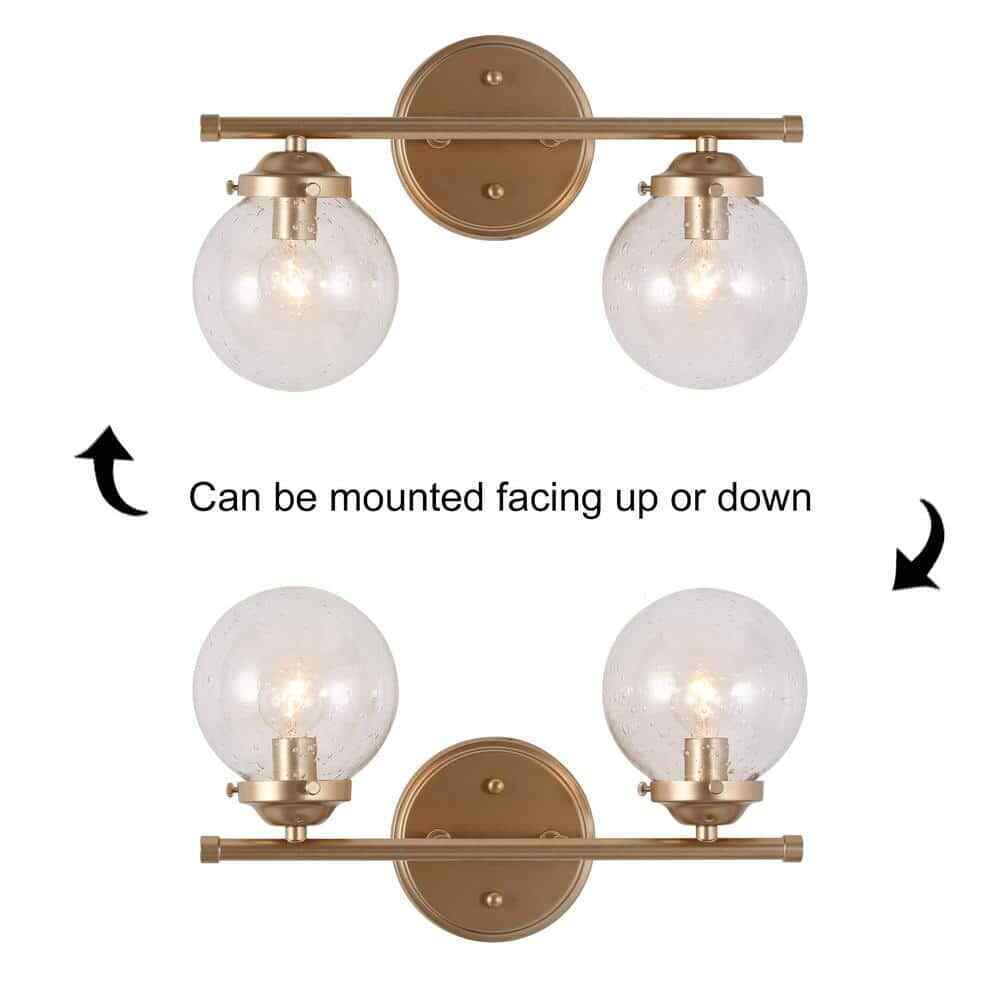 Uolfin Modern Globe Bathroom Vanity Light 2-Light Gold Round Bedroom Wall Sconce