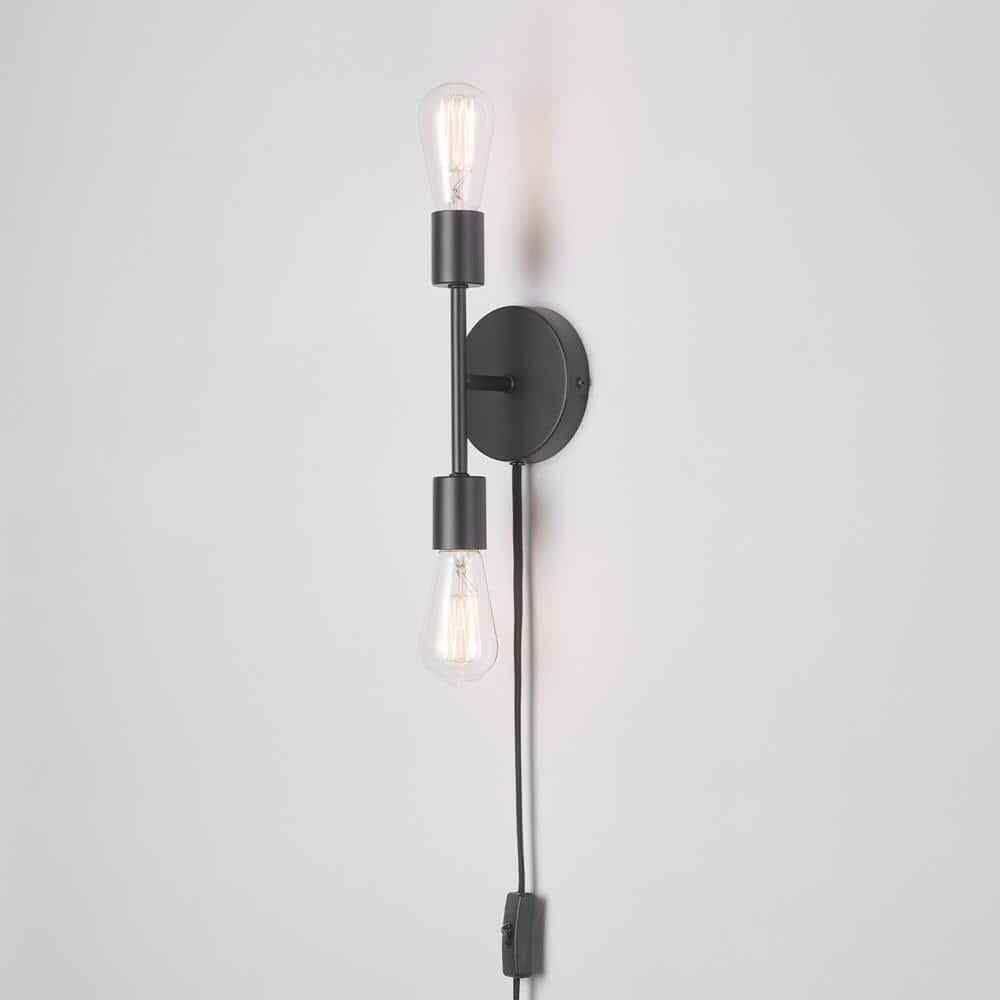 Hampton Bay Stockport 2-Light Matte Black Wall Sconce 65742