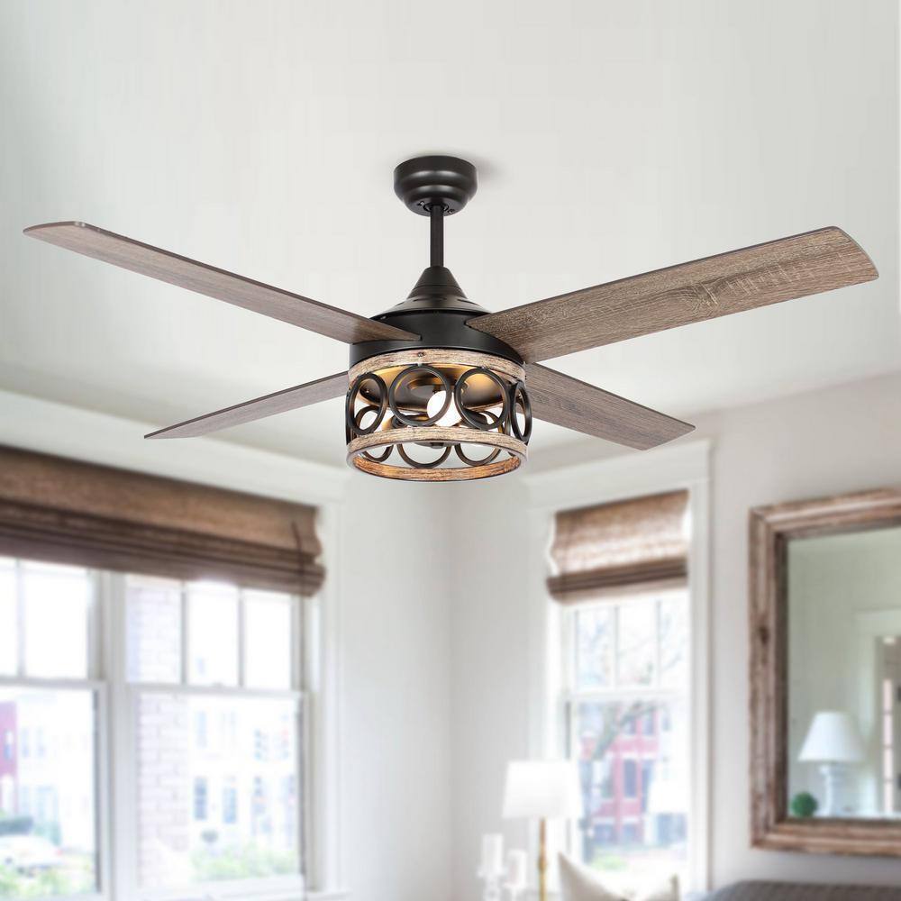 Flint Garden 52 in. Industrial Indoor Matte Black Cage Ceiling Fan