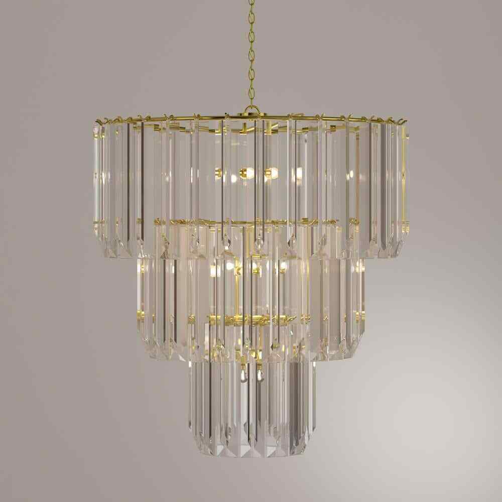 Tranquility 9-Light Polished Brass Tiered Chandelier w/ Beveled Acrylic Shade