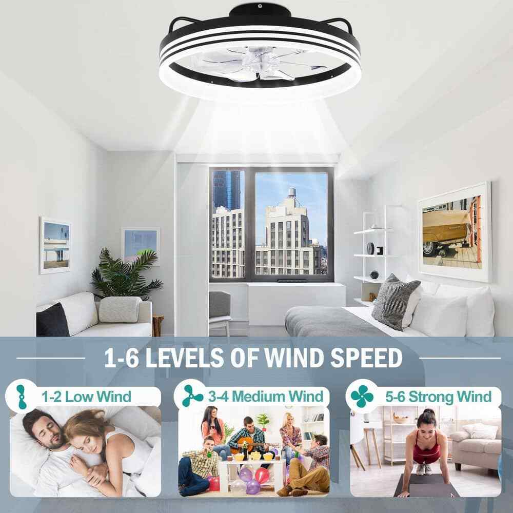 Oaks Aura 20in. LED Black Bladeless App Control Smart Low Profile Ceiling Fan