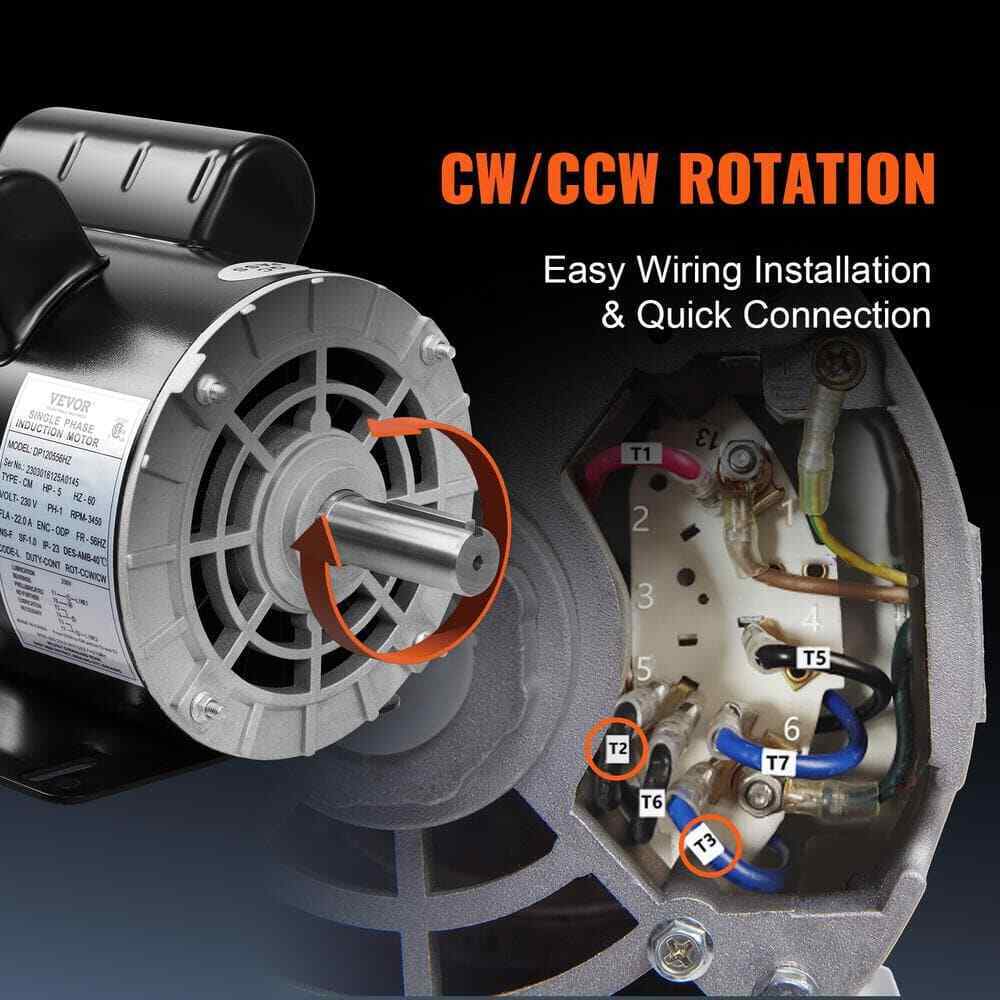 VEVOR 5HP Air Compressor Motor Single Phase Electric Motor Keyed shaft 230V
