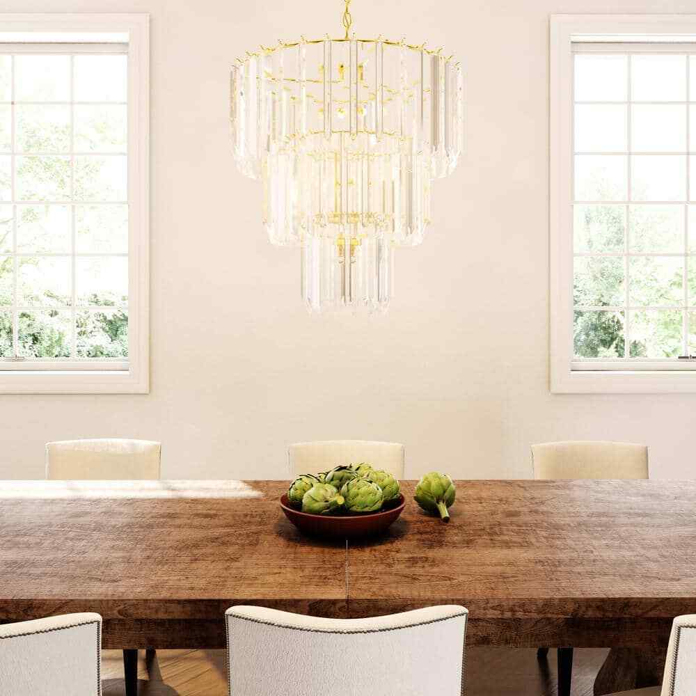Tranquility 9-Light Polished Brass Tiered Chandelier w/ Beveled Acrylic Shade