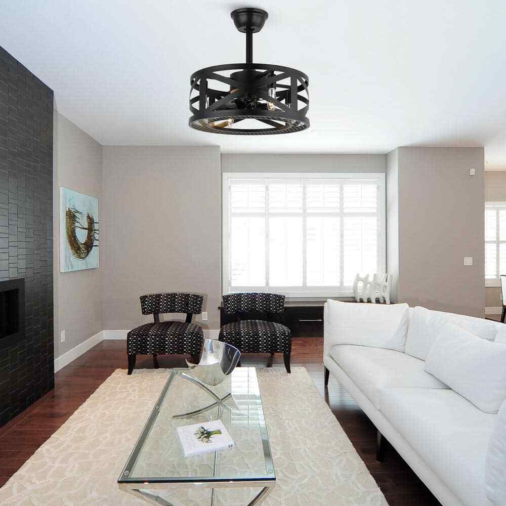 ANTOINE 17 in. Black Ceiling Fan Farmhouse Caged Ceiling Fan w/ Lights + Remote