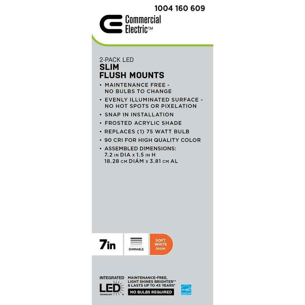 Commercial Electric 7 in. White LED Flush Mount 2-Pack JVJ3011L-8/WHT