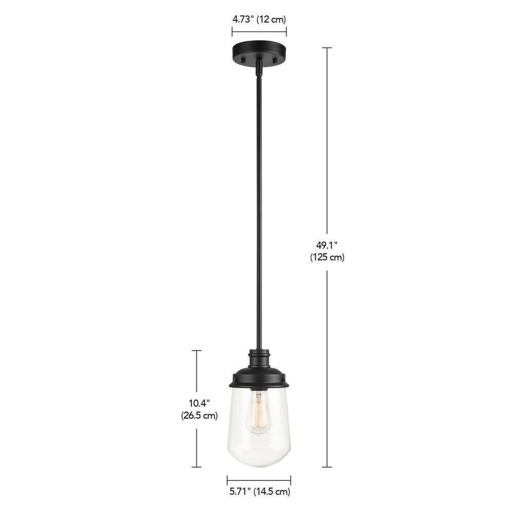 Globe Electric Abraham 1-Light Matte Black Pendant Light with Clear Glass Shade
