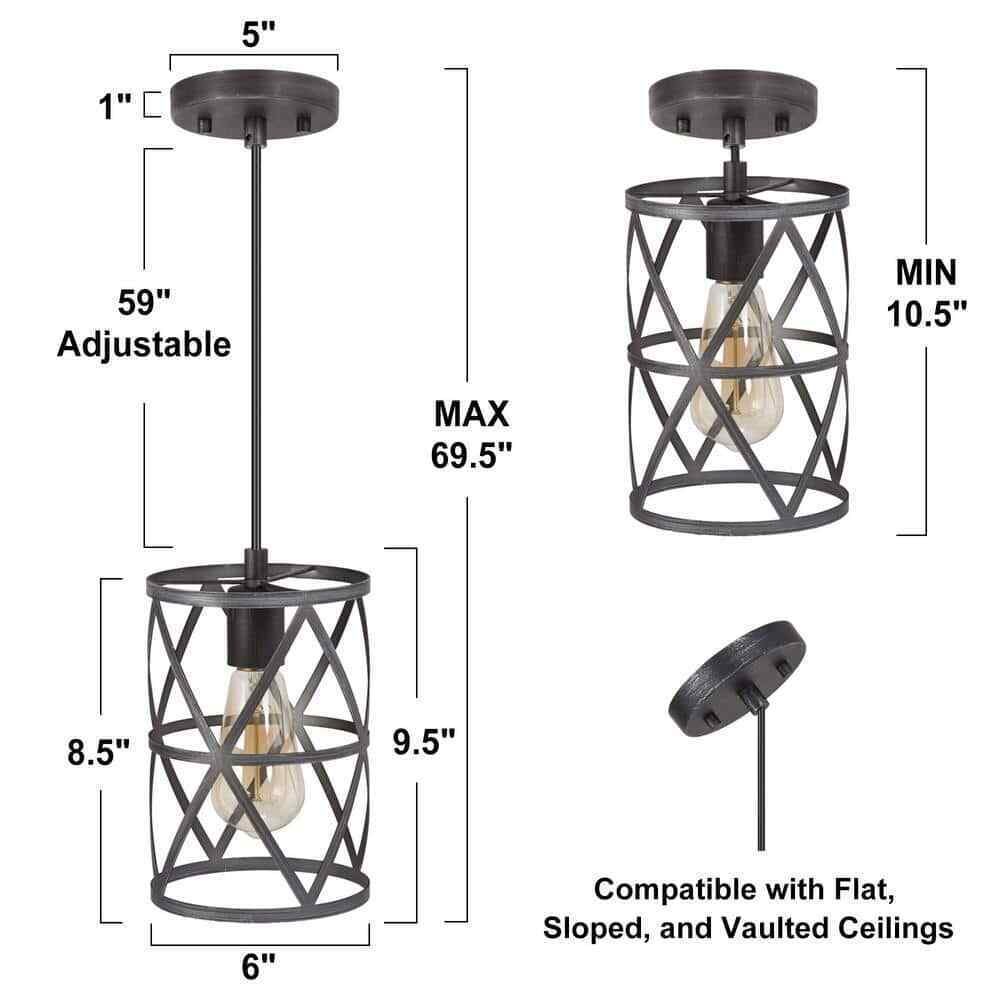 LNC Modern Industrial Brushed Grey Drum Pendant Light with Open Cage Shade