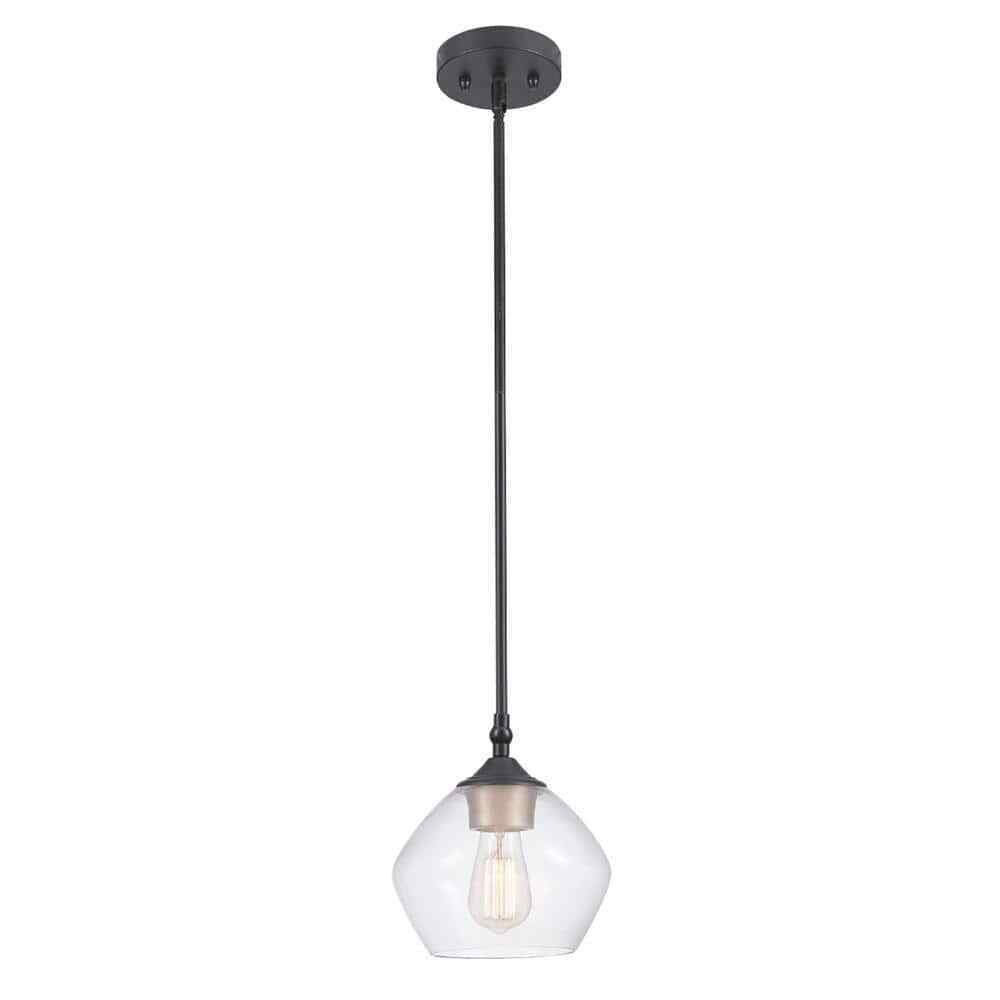 Globe Electric Harrow 1-Light Matte Black Pendant with Clear Glass Shade 60312