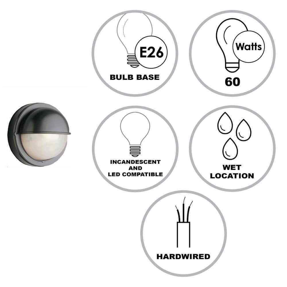Bel Air Lighting Mesa II 7 in. Black Round Bulkhead Outdoor Wall Light Fixture