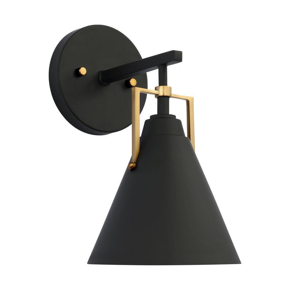 Home Decorators Insdale Matte Black Modern Vanity Light w/ Satin Brass Accents