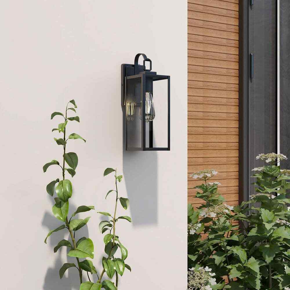 Pia Ricco Matte Black Dusk to Dawn Hardwired Outdoor Lantern Wall Sconce