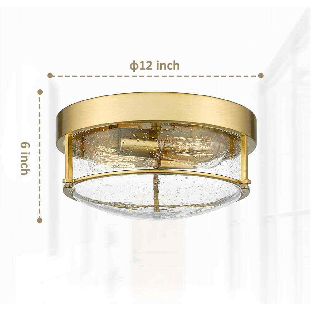 JAZAVA 12 in. 2-Light Farmhouse Champagne Gold Finish Ceiling Light Flush Mount
