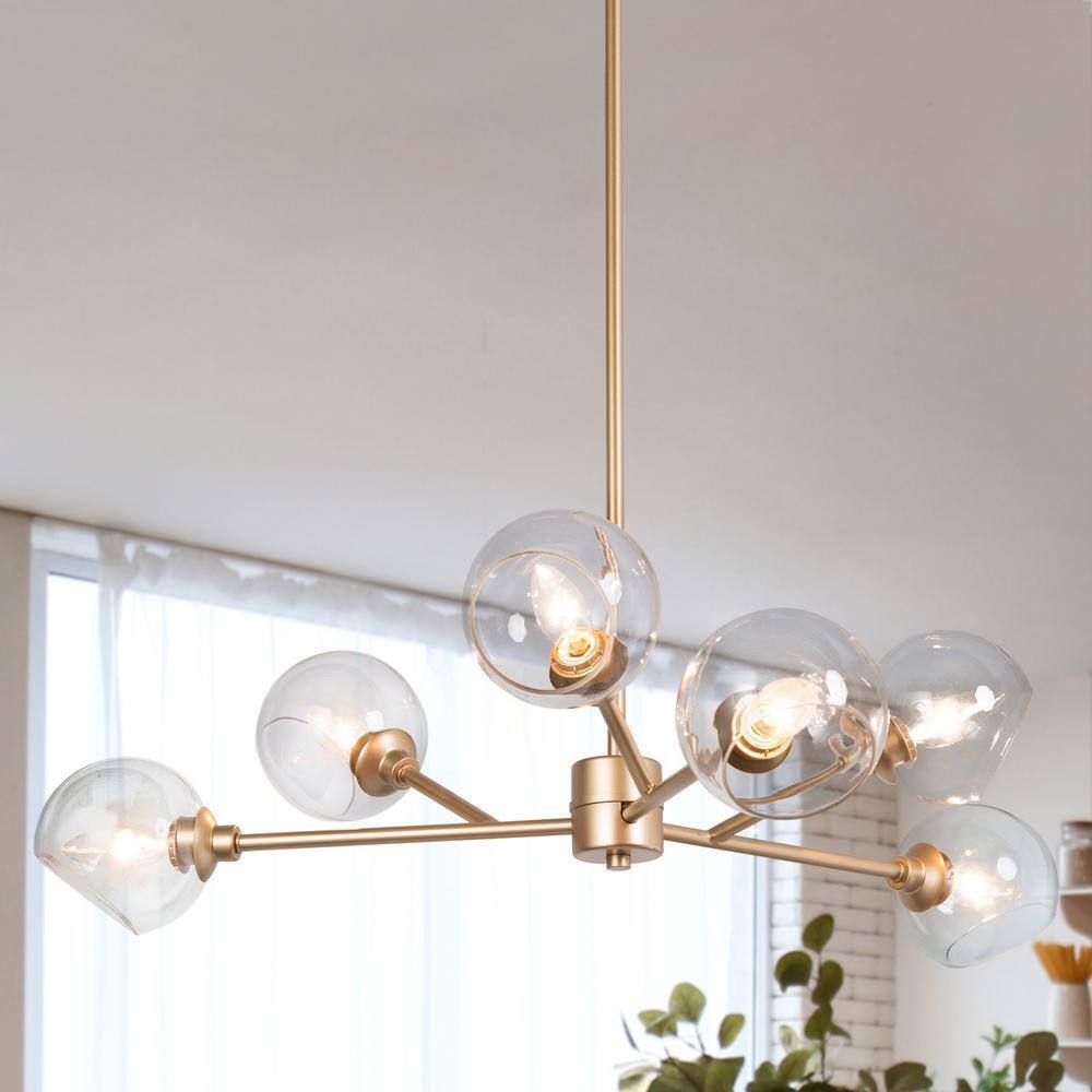 Uolfin Nova 30 in. 5-Light Wood and Black Farmhouse Island Chandelier