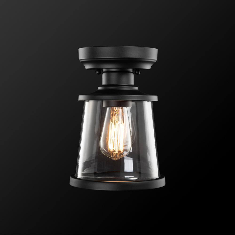 Hampton Bay Rigby 9.6 in. 1-Light Matte Black Round Flush Mount Ceiling Light