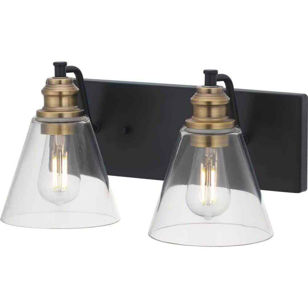 Hampton Bay Manor 15.3 in. Matte Black Vanity w/ Brass Accents and Clear Glass