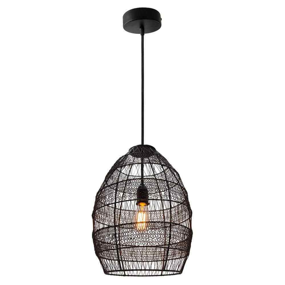 River of Goods 1-Light Black Pendant with Oversized Woven Shade
