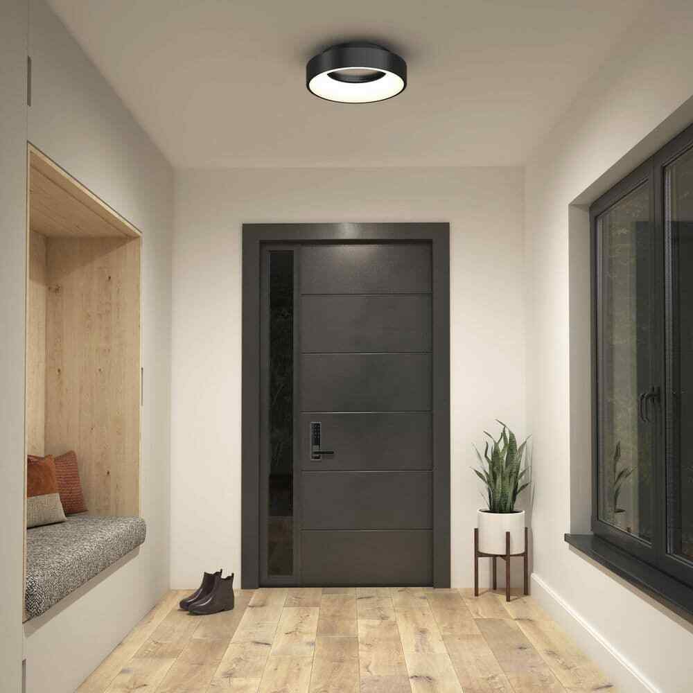 Artika Aiden 13 in. 1-Light Modern Black LED Flush Mount Ceiling Light Fixture