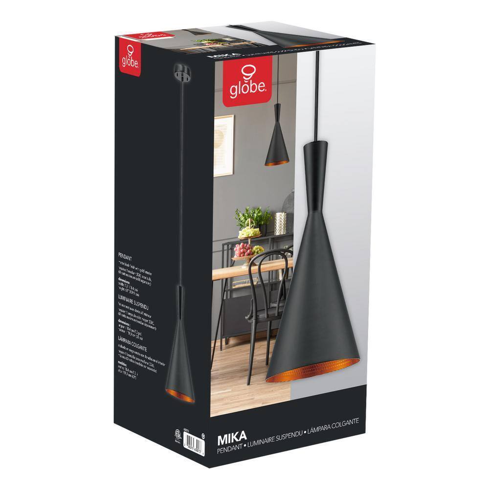 Globe Electric Mira 1-Light 63 in. Matte Black and Gold Hourglass Pendant 63873