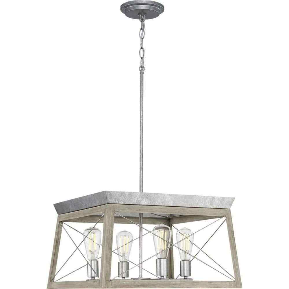 Progress Lighting Briarwood 4-Light Bleached Oak Farmhouse Chandelier Light
