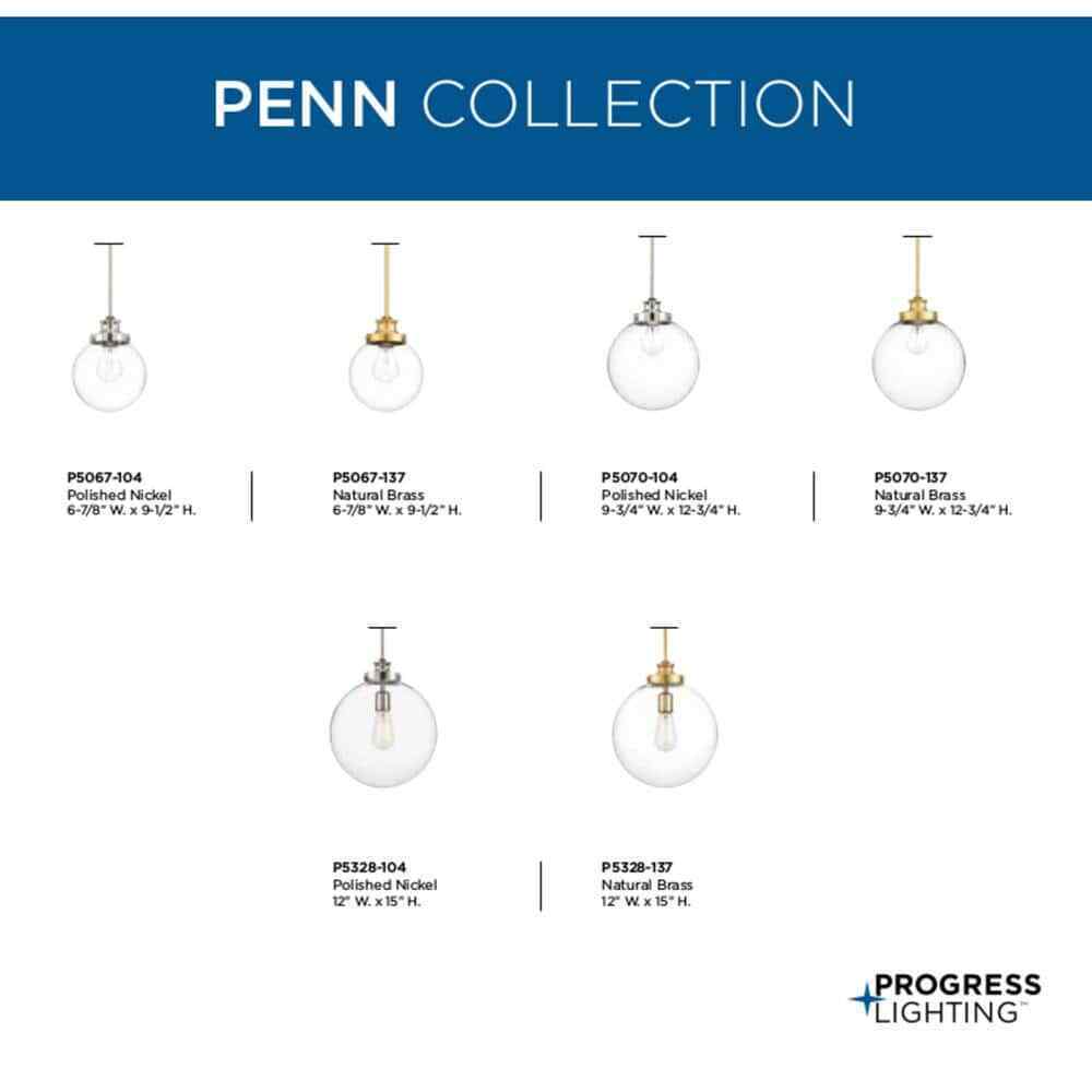 Progress Lighting Penn 9-3/4" 1-Light Polished Nickel Clear Glass Pendant Light
