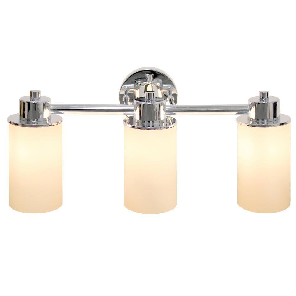 Simple Designs 20.75 in. 3-Light Chrome Modern Metal and Milk White Shades