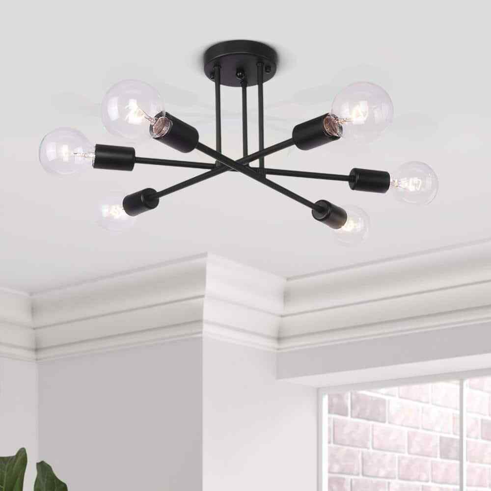 RRTYO Highlandville 23.62 in. 6-Light Black Sputnik Semi-Flush Mount