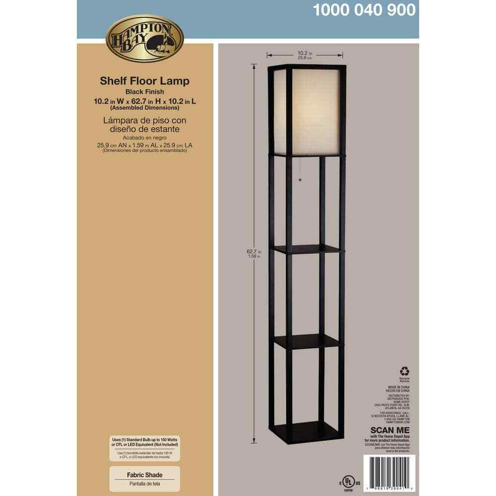 Hampton Bay 62.75 in. Black w. Antique Brass Shelf Floor Lamp AF33904