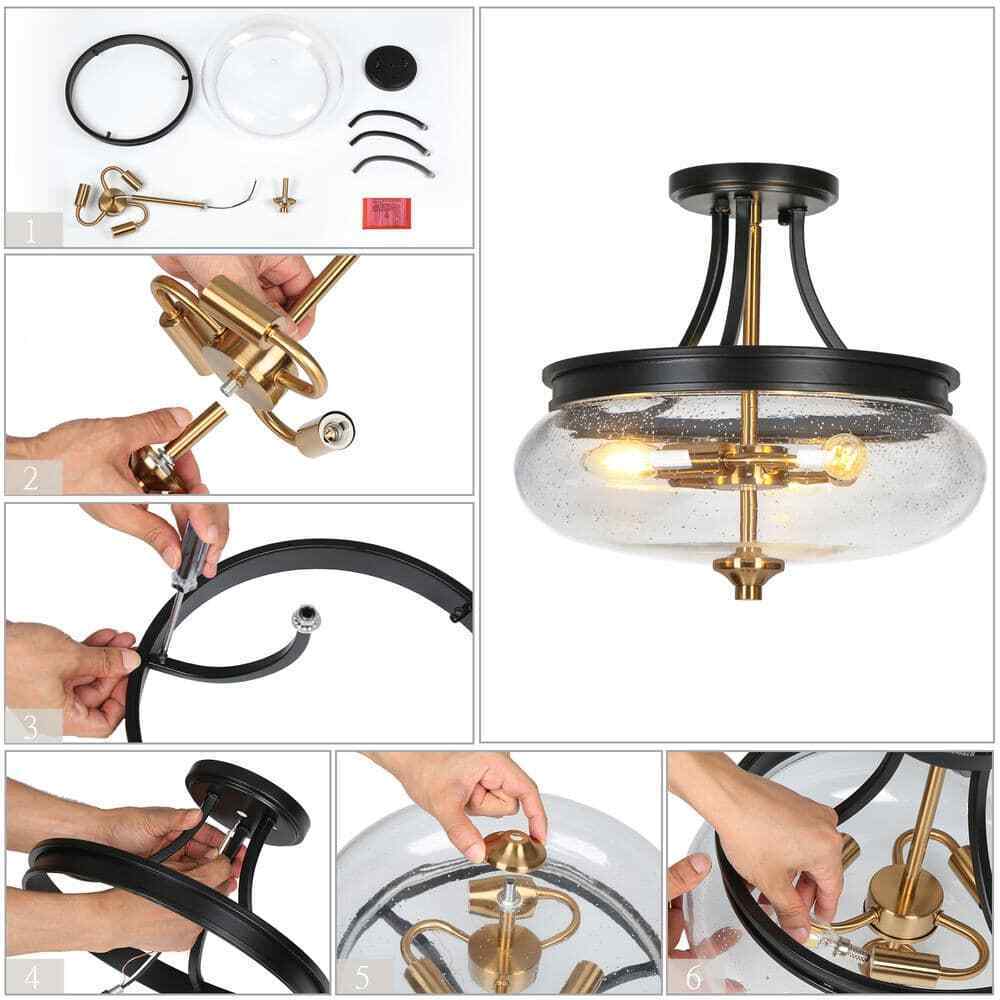 Uolfin Modern Farmhouse Black 3-Light Gold Kitchen Ceiling Lights