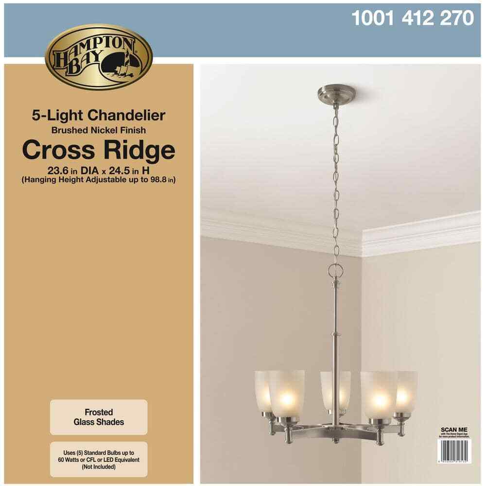 Hampton Bay 5-Light Brushed Nickel Chandelier with Frosted Glass Shades