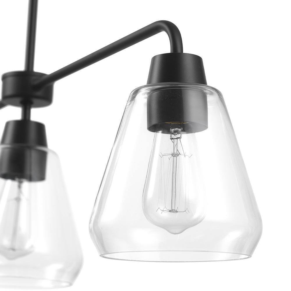 Hampton Bay Granby 3-Light Matte Black Linear Chandelier with Glass Shades