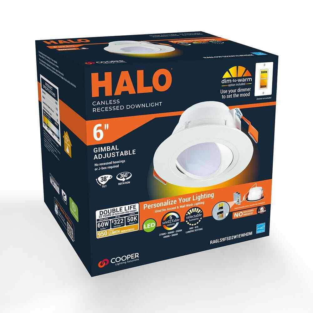 HALO RA 6 in. Integrated LED Recessed Light Trim 600 Lumens/1000 Lumens