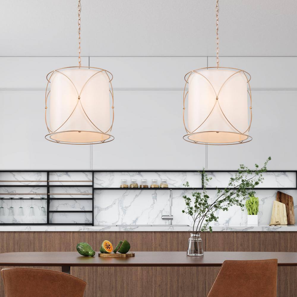 Uolfin Gold Drum Chandelier 3-Light Modern Champagne Gold Island Pendant Light